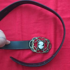 Statement Italian Cameo Bedazzled Buckle Black Belt From Buffalo